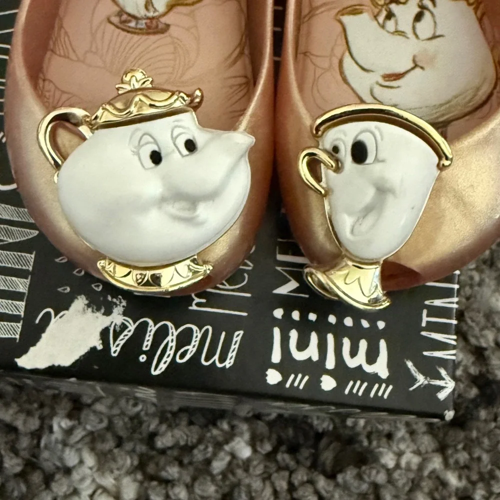 Mini Melissa Disney Beauty and the Beast Rose Gold Mrs Potts Chip Shoes 5